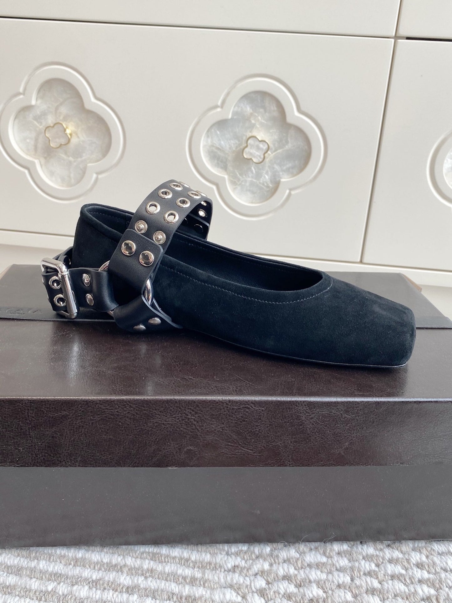 Alaia 25 Biker Ballet Flats Black Suede 291058