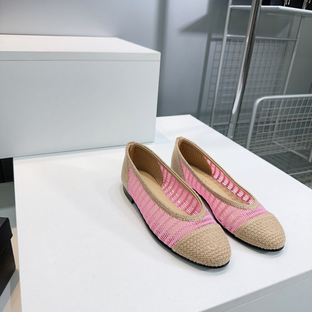 CC 25 Ballet Flat Pink Beige Raffia