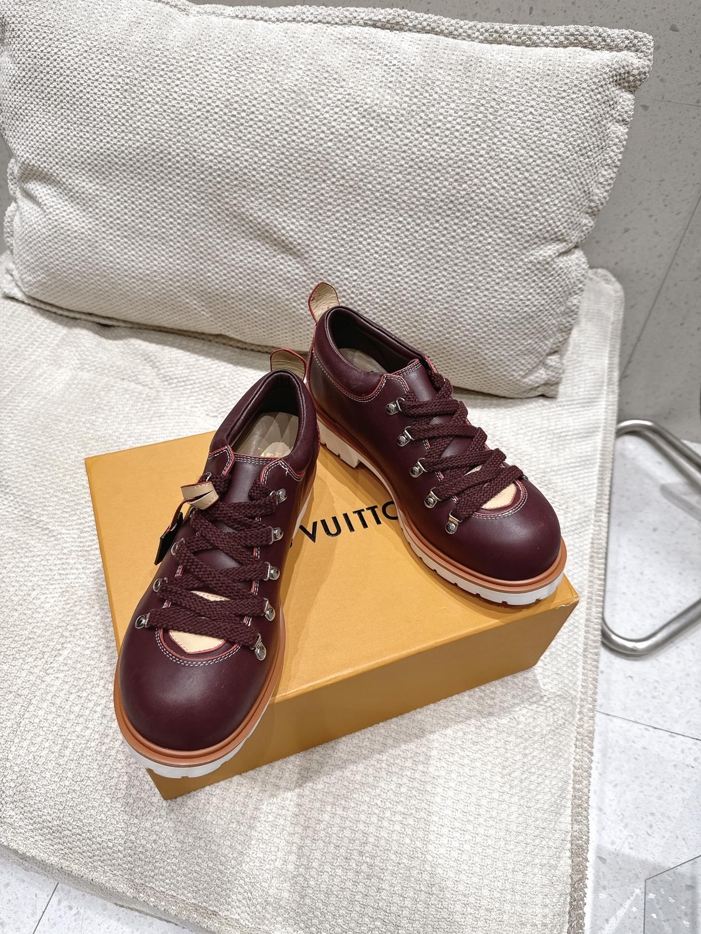 LV Pharrell and Nigo Hiking Shoes Burgundy Sheepskin 383739