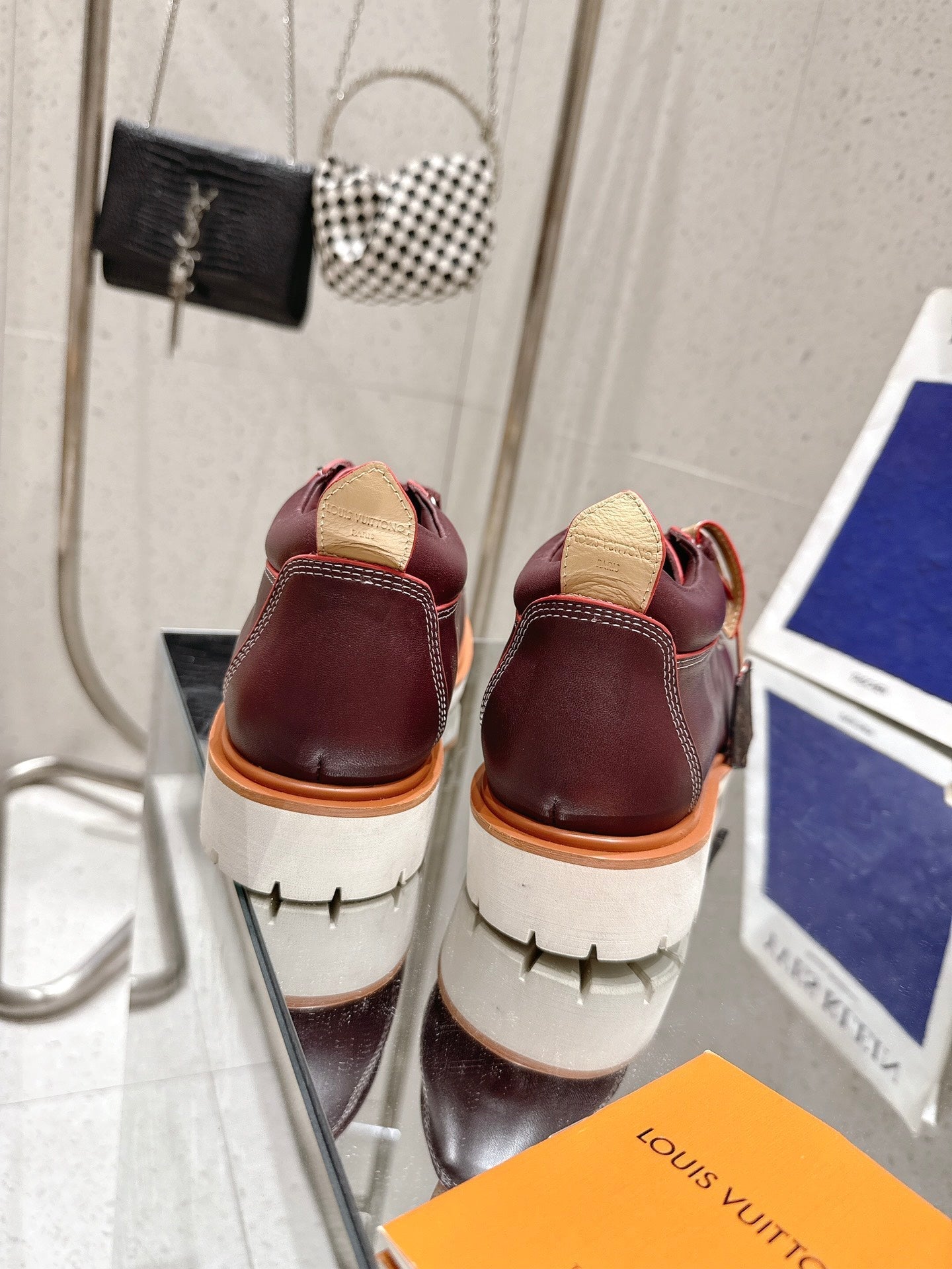 LV Pharrell and Nigo Hiking Shoes Burgundy Sheepskin 383739
