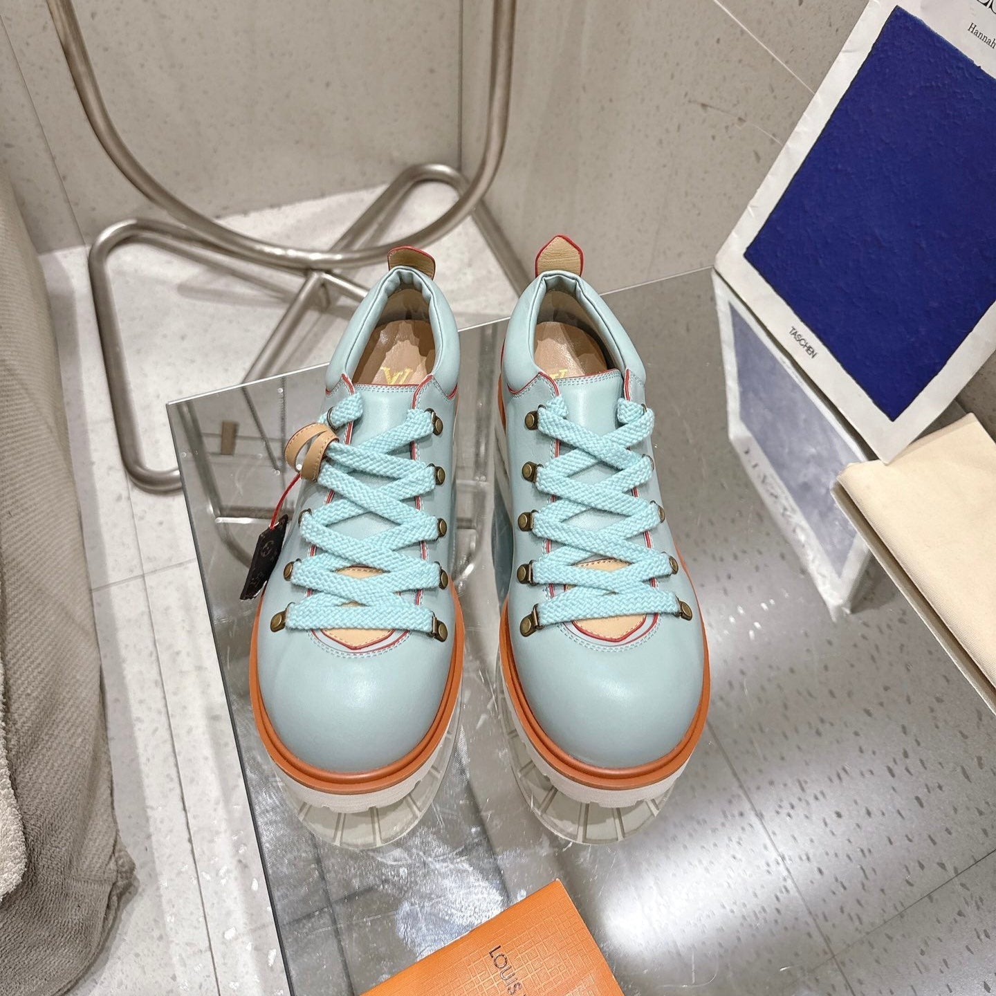 LV Pharrell and Nigo Hiking Shoes Light Blue Orange Sheepskin 383740