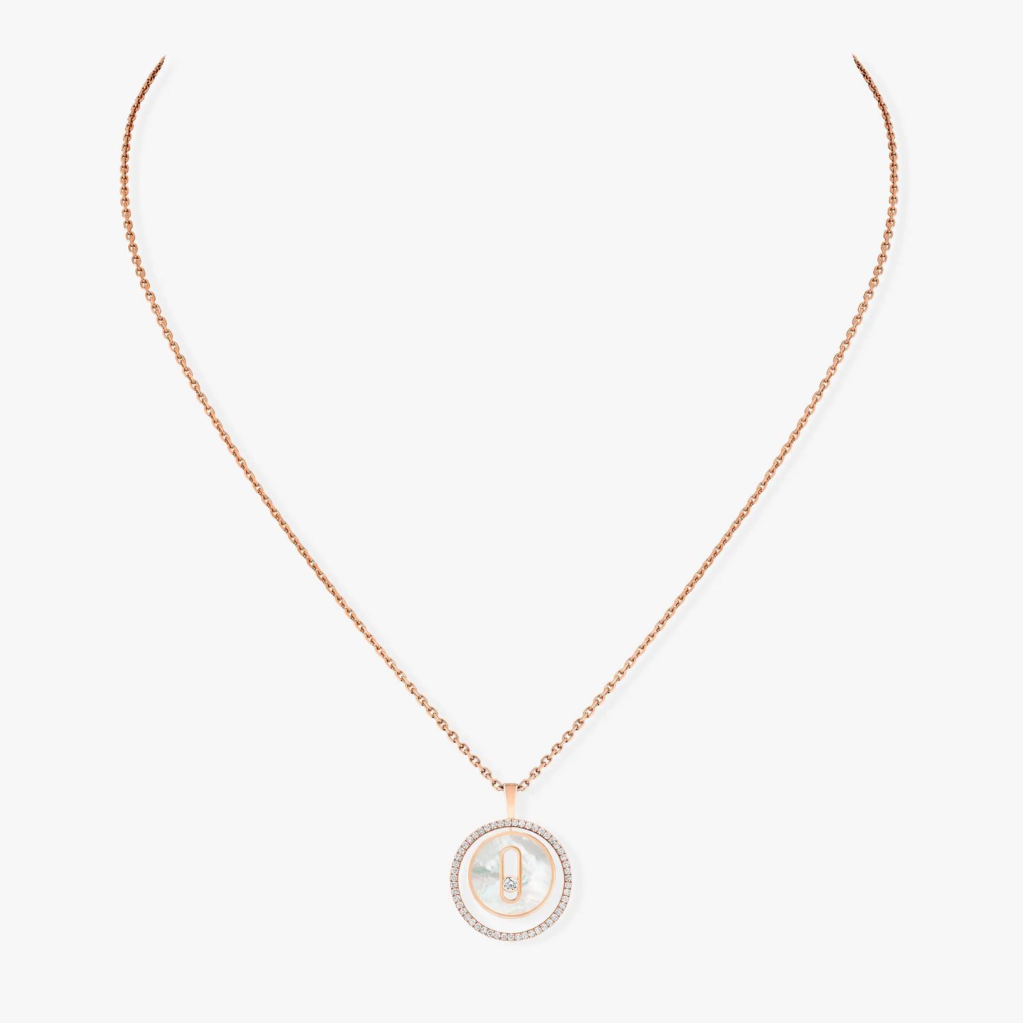 LUCKY MOVE 1 DIAMOND WHITE MOTHER OF PEARL PINK GOLD DIAMOND NECKLACE