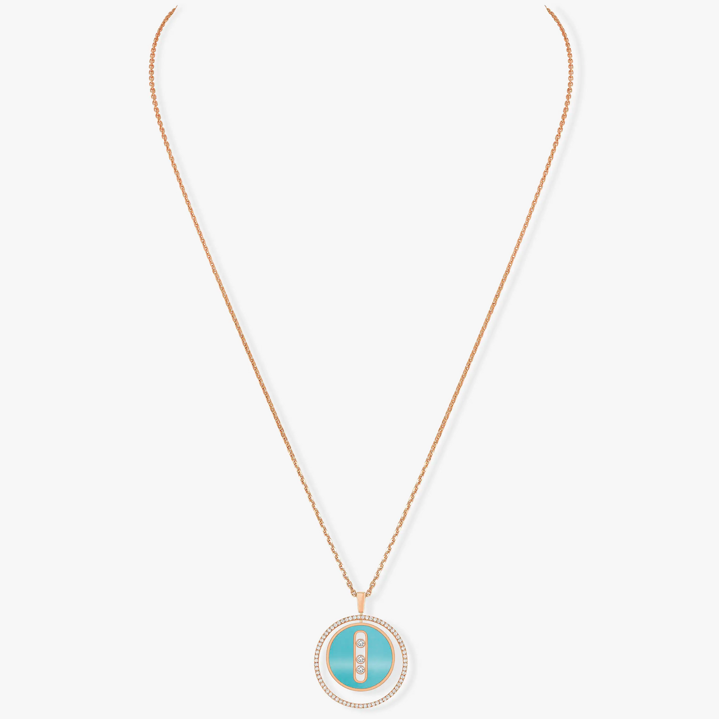 LUCKY MOVE 3 DIAMONDS TURQUOISE PINK GOLD DIAMOND NECKLACE