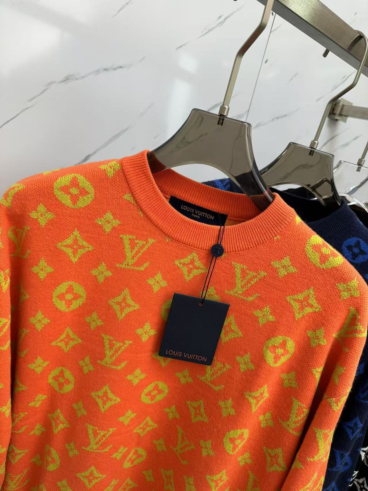 LV Orange Monogram Knit Crew Neck Sweatshirt