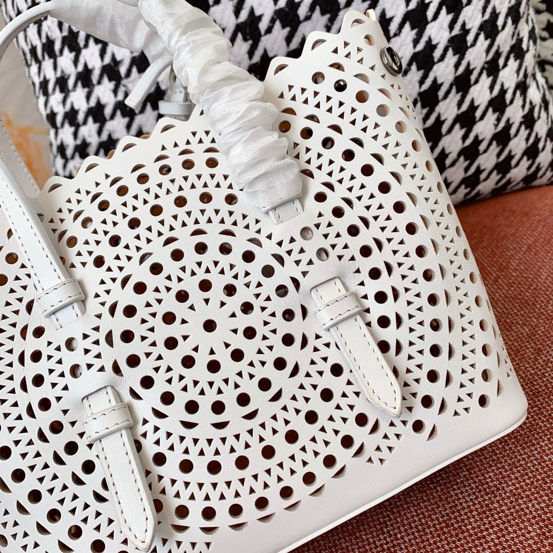 Alaia Mina 16 Bag White Vienne Wave Calfskin
