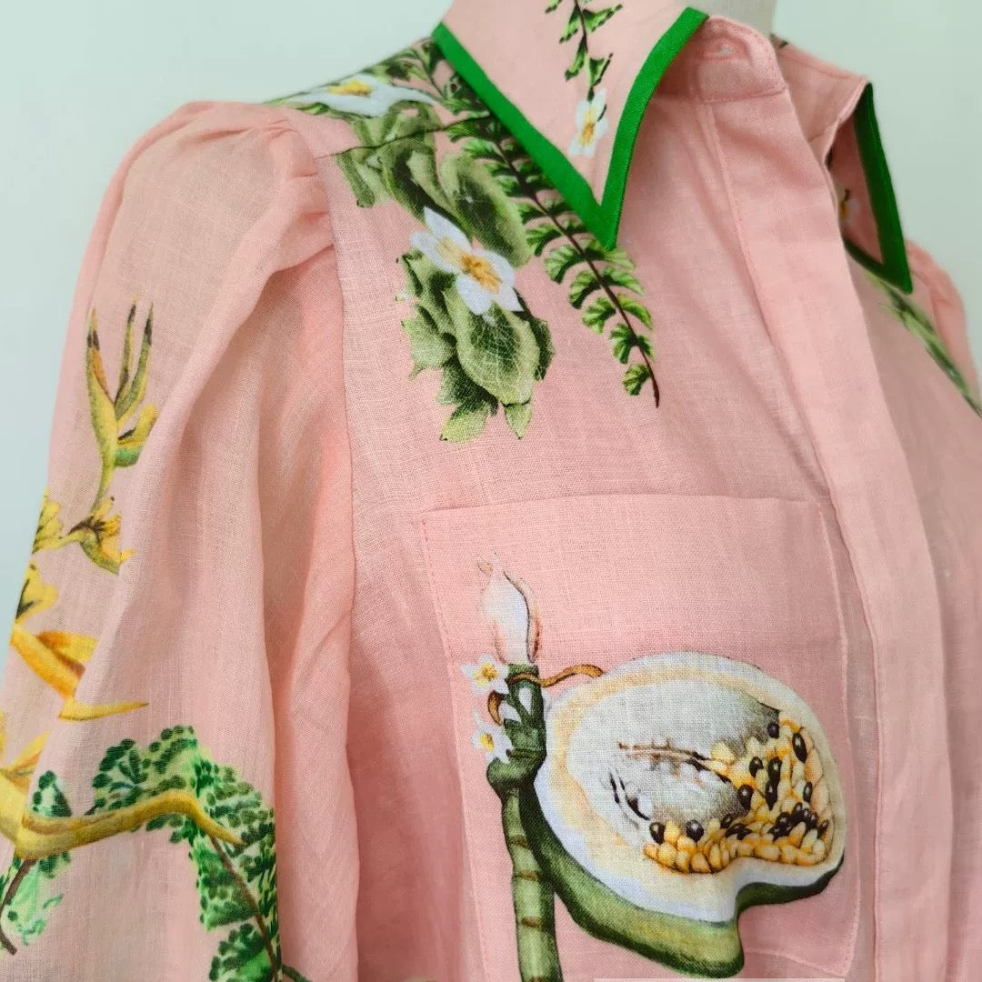 ALEMAIS Papaya Shirt Dress Pink Linen