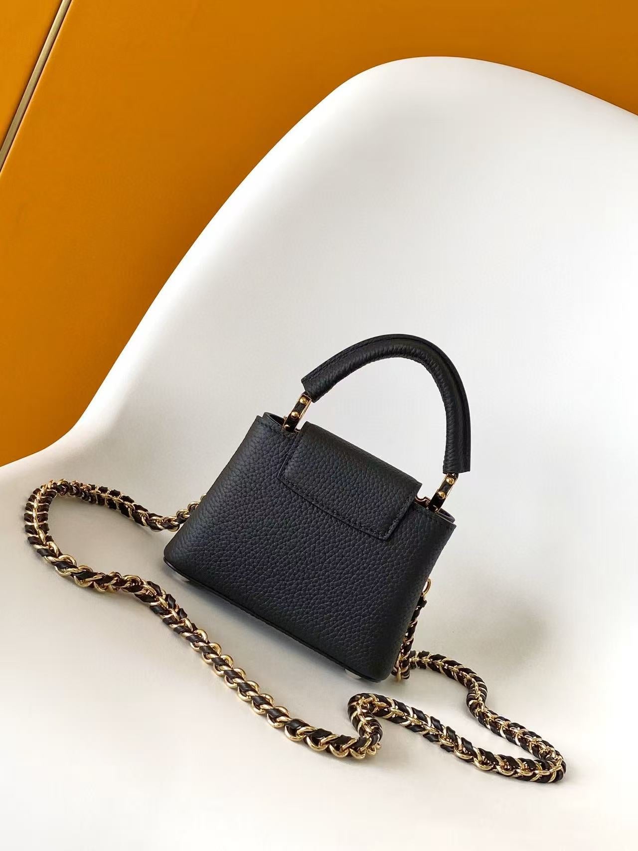 LV Capucines Bag 16cm Black Taurillon Cowhide Leather