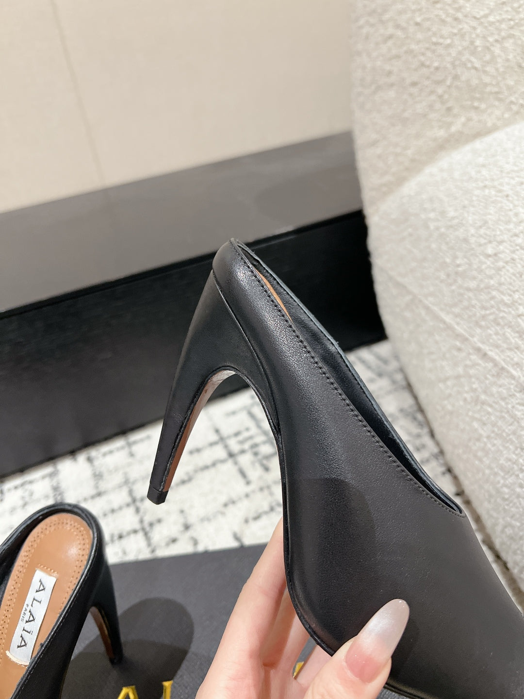 Alaia 25 Spike High Heel Mules Black Lampskin 293181