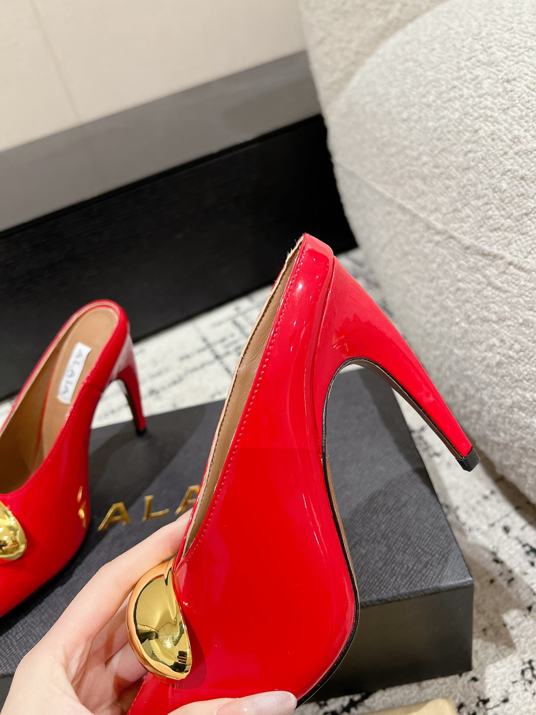 Alaia 25 Azzedine High Heels Mules With Gold Hardware Red Calfskin 293187
