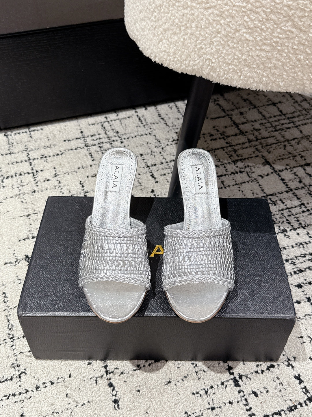 ALAIA Muller high-heeled metallic sliver woven leather
