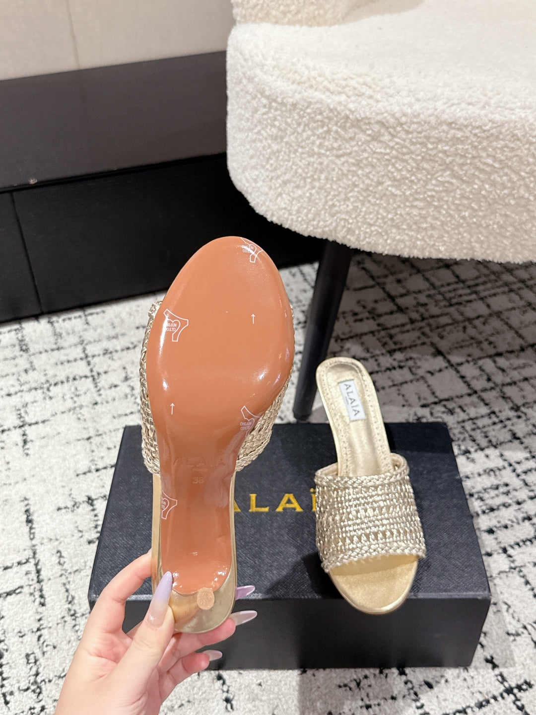 ALAIA Muller high-heeled metallic gold woven leather