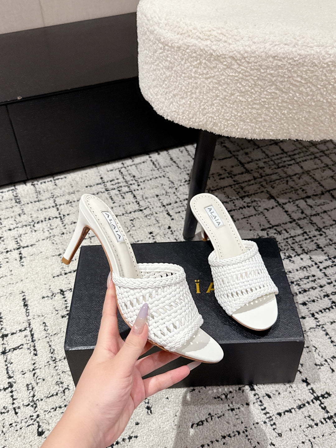 ALAIA Muller high-heeled white woven leather