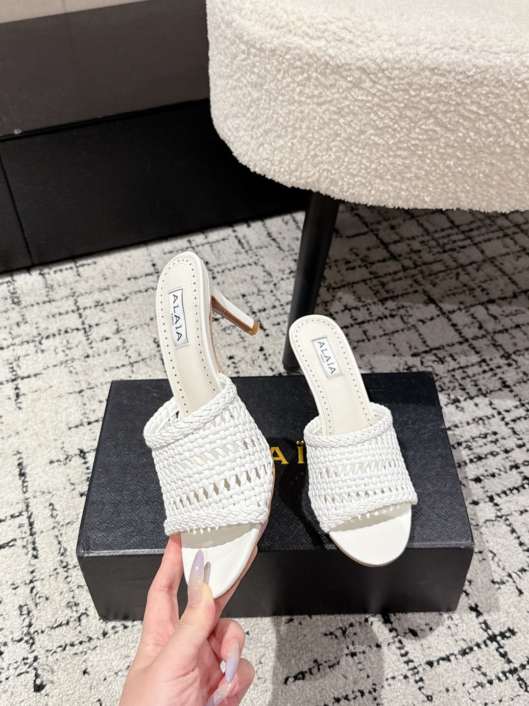ALAIA Muller high-heeled white woven leather