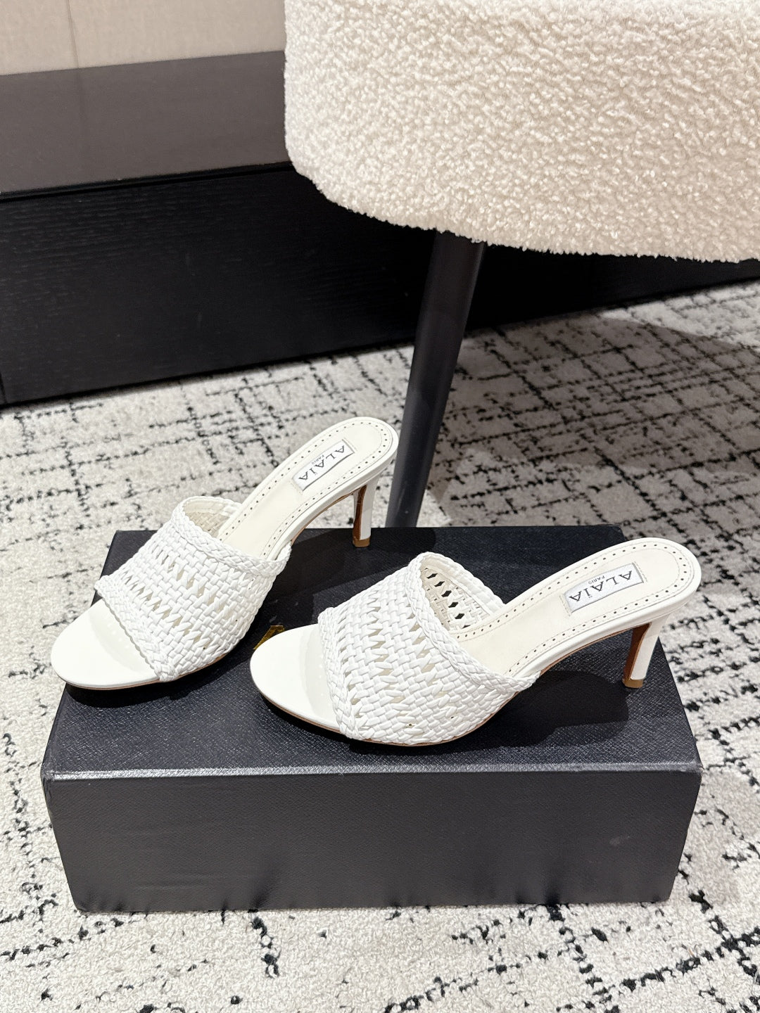 ALAIA Muller high-heeled white woven leather
