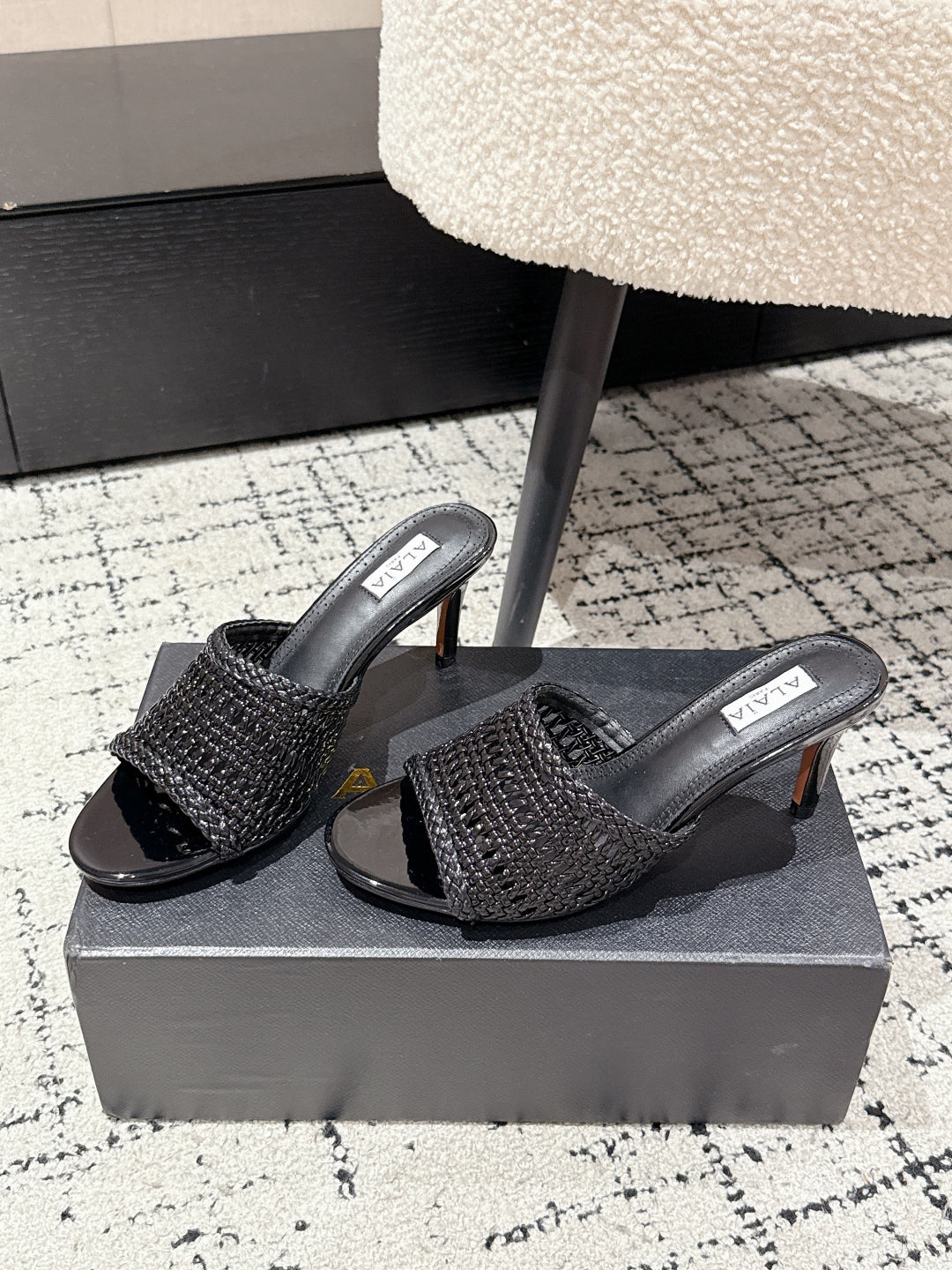 ALAIA Muller high-heeled black woven leather