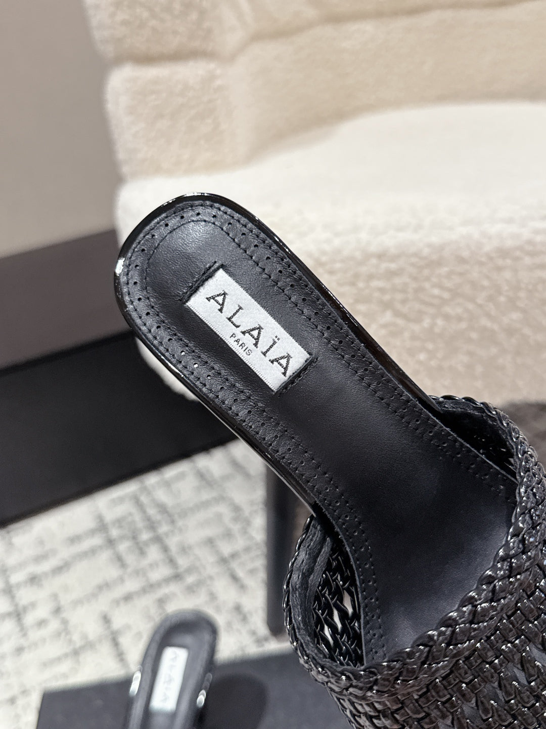 ALAIA Muller high-heeled black woven leather