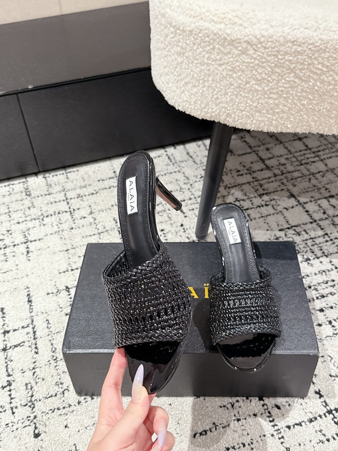 ALAIA Muller high-heeled black woven leather