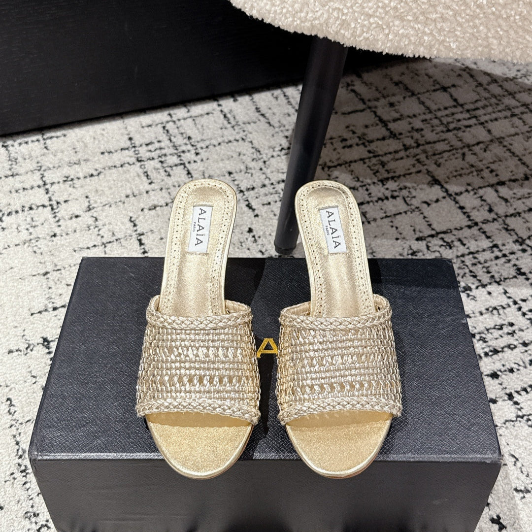 ALAIA Muller high-heeled metallic gold woven leather