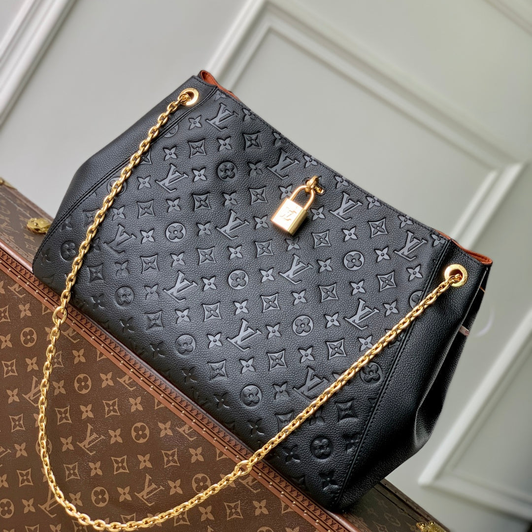 Anytime 42cm Tote Bag Black Gold Empreinte leather 250554