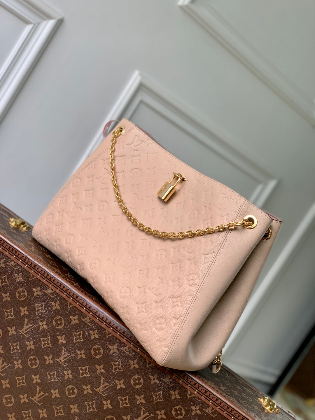 Anytime 42cm Tote Bag Light Pink Gold Empreinte leather 251561