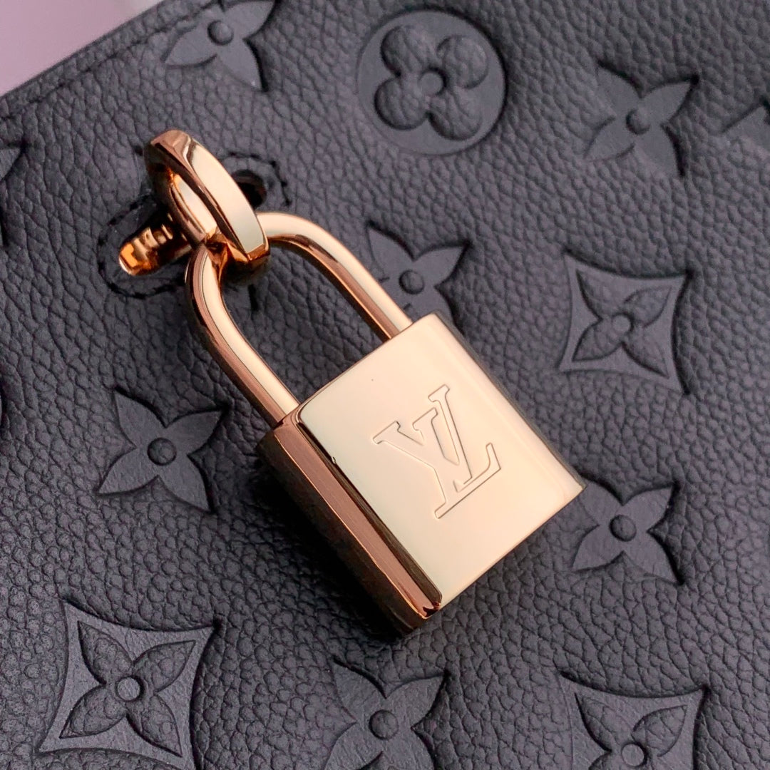 Anytime 34cm Tote Bag Black Gold Empreinte leather 251564