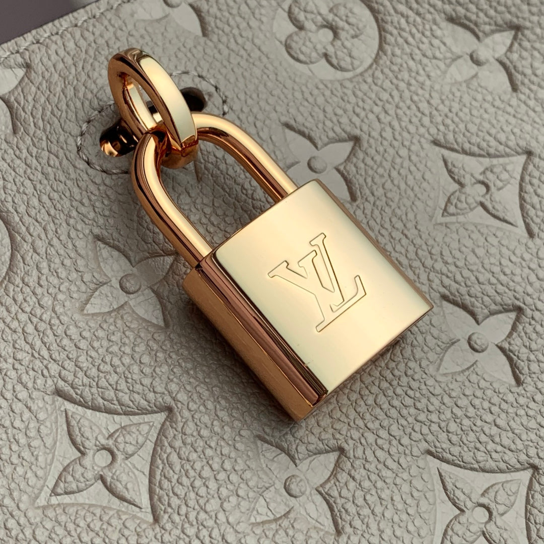 Anytime 34cm Tote Bag Beige Gold Empreinte leather 251566