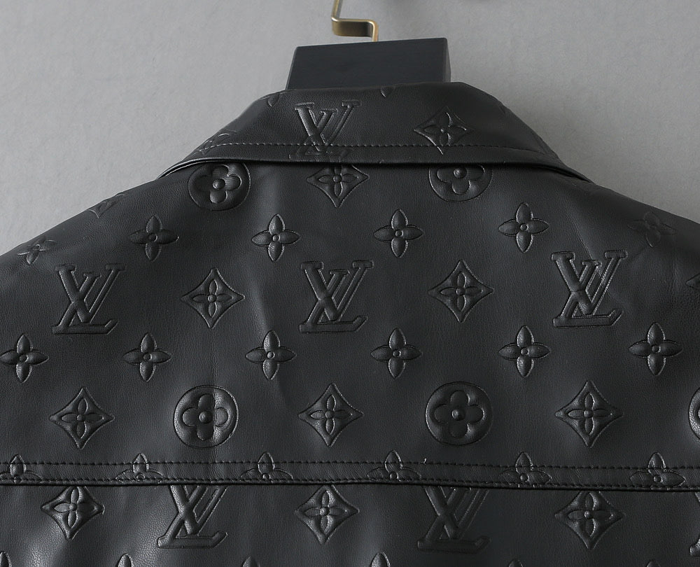 LV SHIRT JACKET IN BLACK CALFSKIN EMBOSSED LOGO 238988