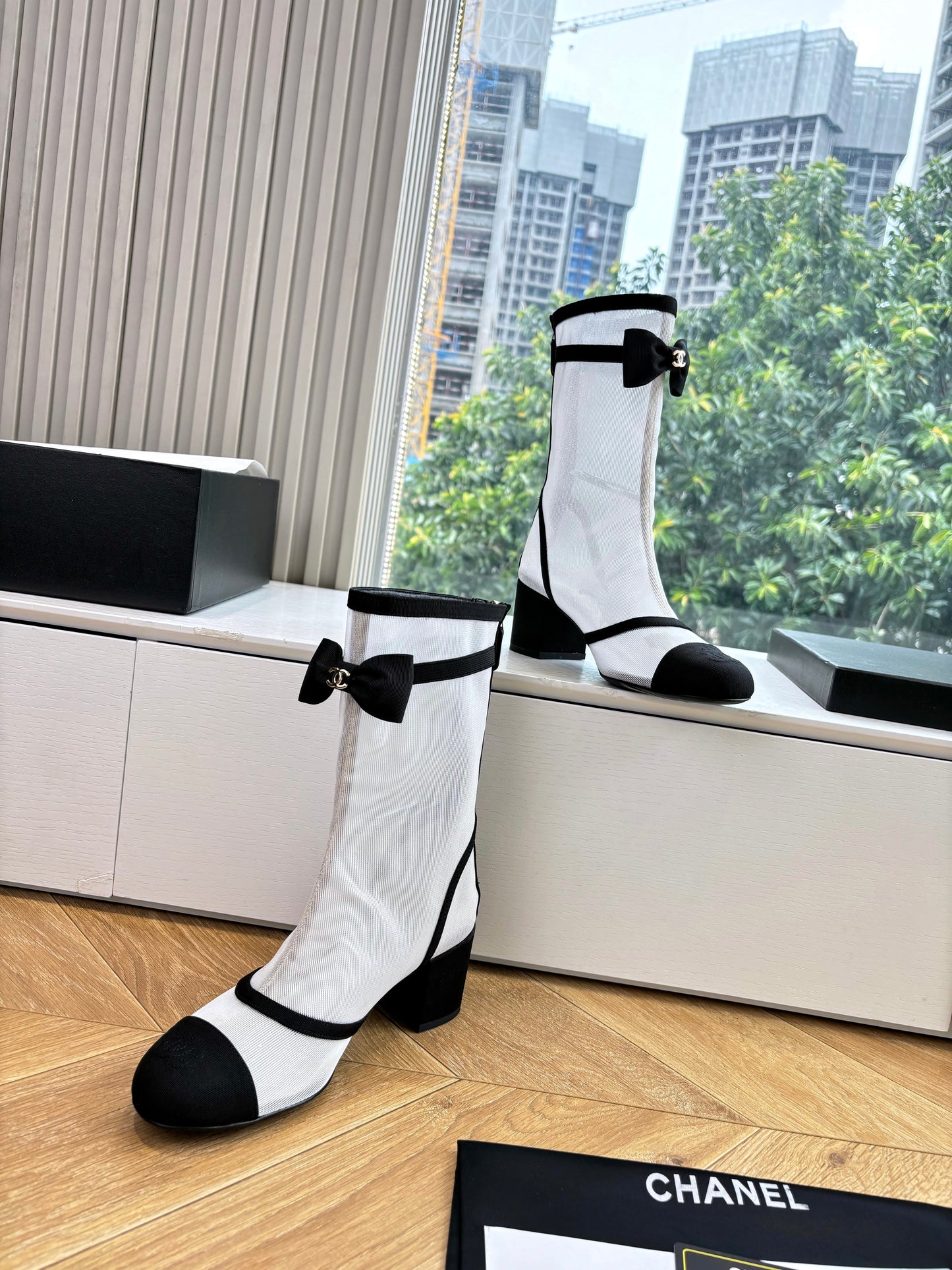 CC 25 Short Boot White Mesh Black Bow 430323