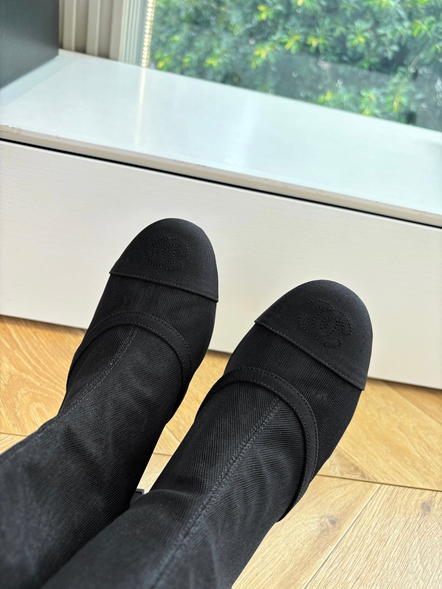 CC 25 Short Boot Black Mesh Calfskin Black Bow 430322
