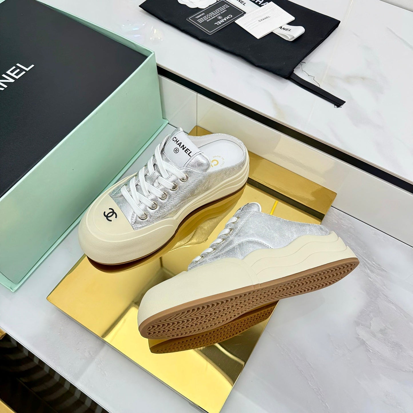 CC 25 Mules Sneaker Sliver Calfskin 331183