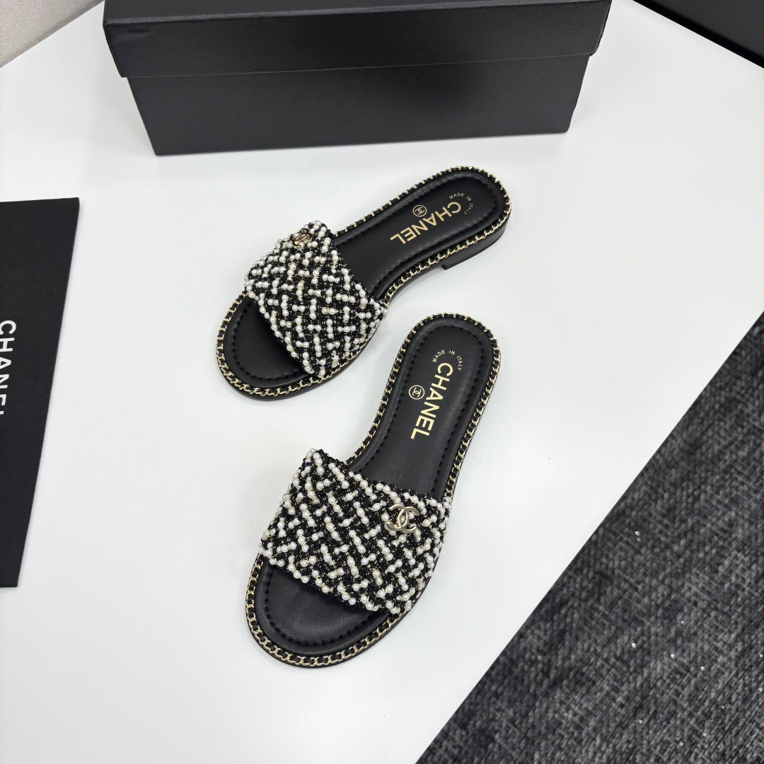CC 25 Mules Flat Pearl Cord and Lambskin 270770
