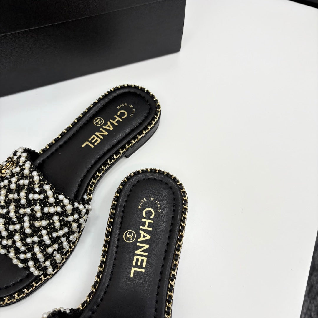 CC 25 Mules Flat Pearl Cord and Lambskin 270770