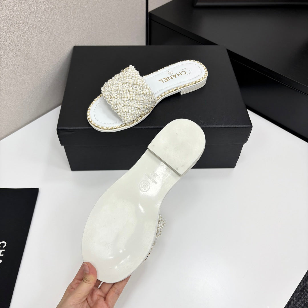 CC 25 Mules Flat Pearl Cord and Lambskin 270770