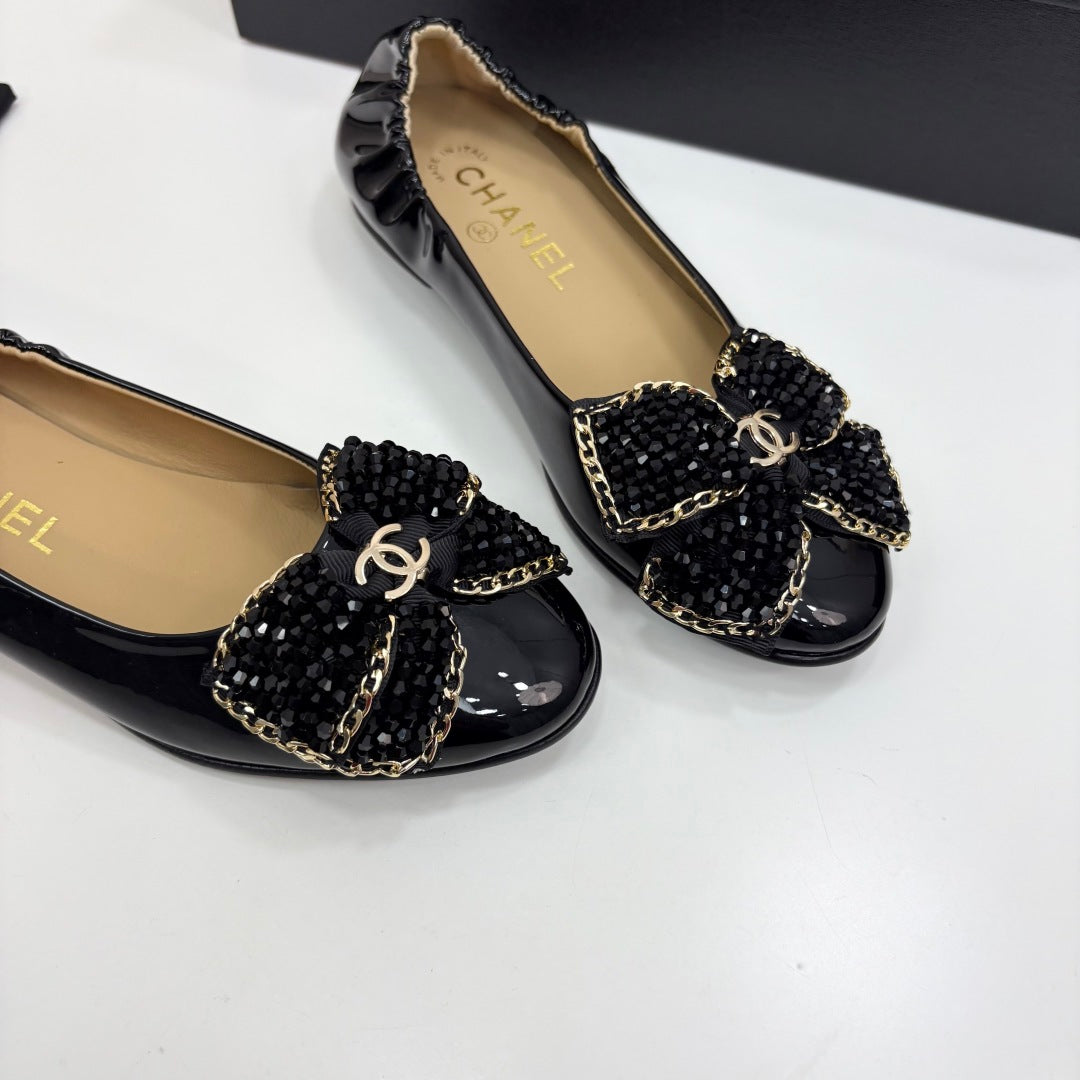 CC 25 Diamond Ballet Flats Black Sheepskin 331786