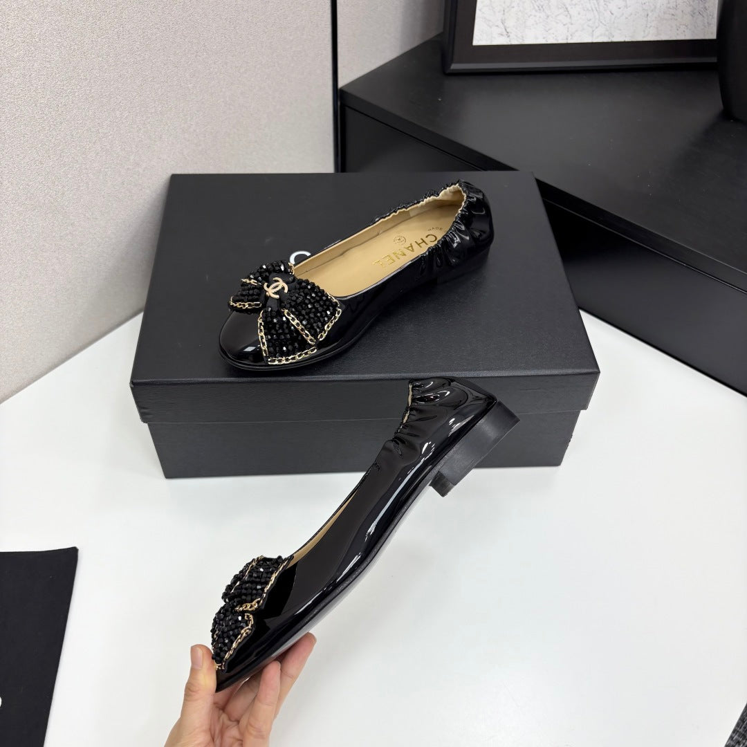 CC 25 Diamond Ballet Flats Black Sheepskin 331786