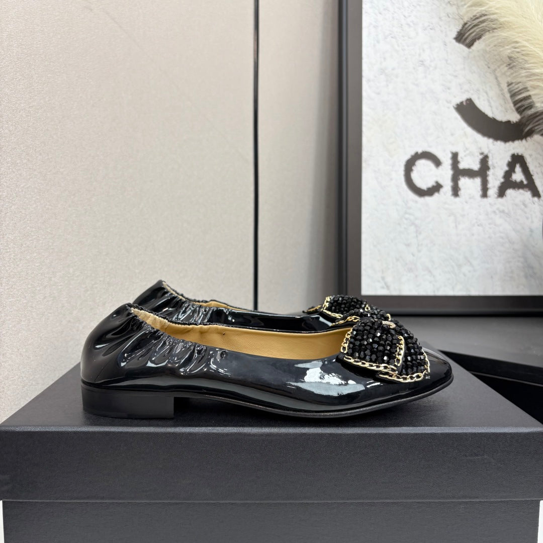 CC 25 Diamond Ballet Flats Black Sheepskin 331786