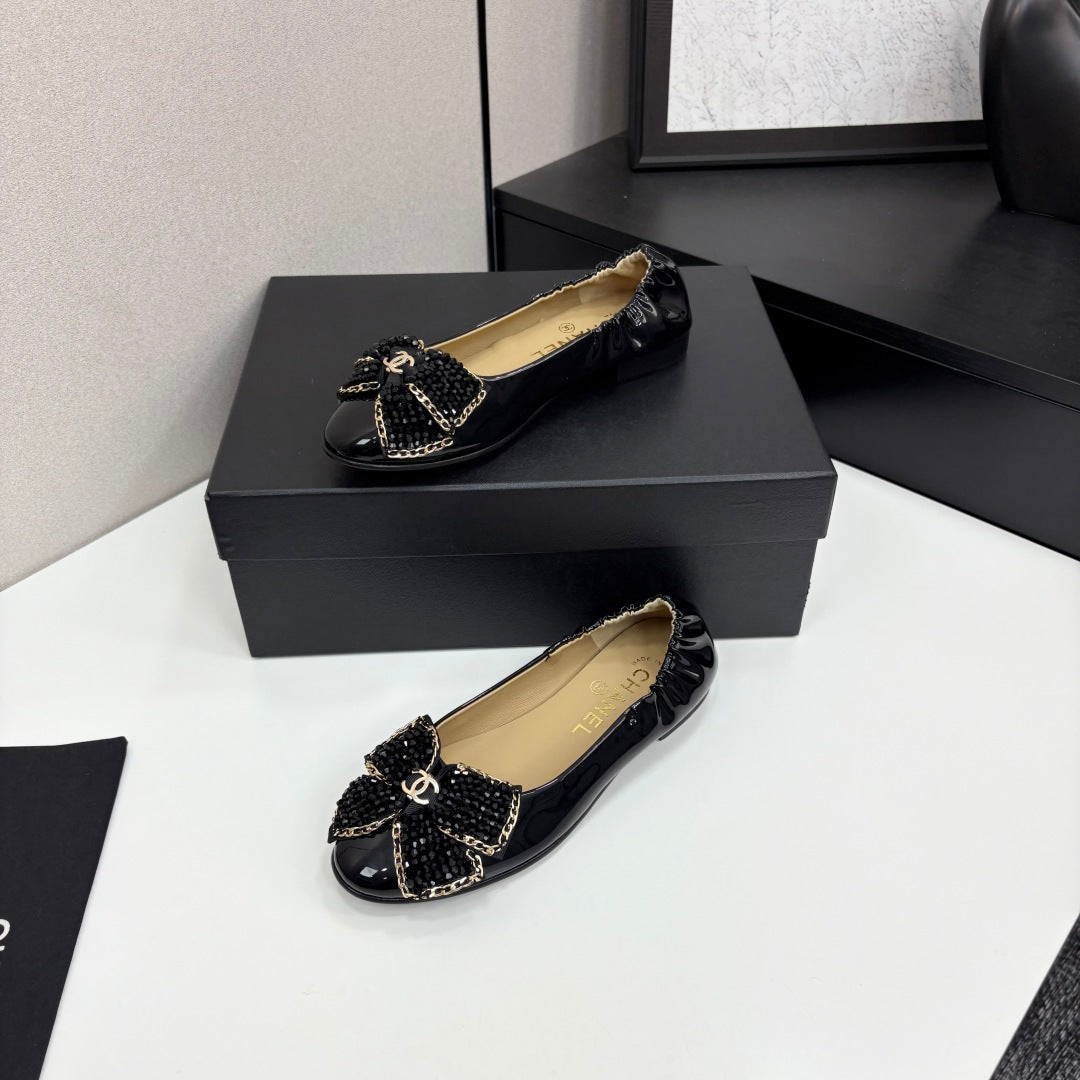 CC 25 Diamond Ballet Flats Black Sheepskin 331786