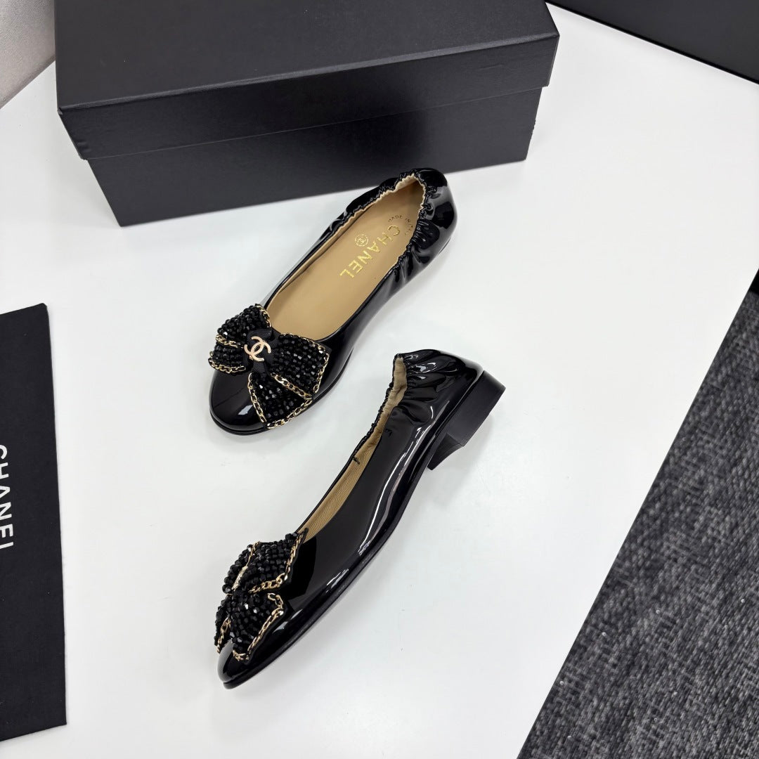 CC 25 Diamond Ballet Flats Black Sheepskin 331786
