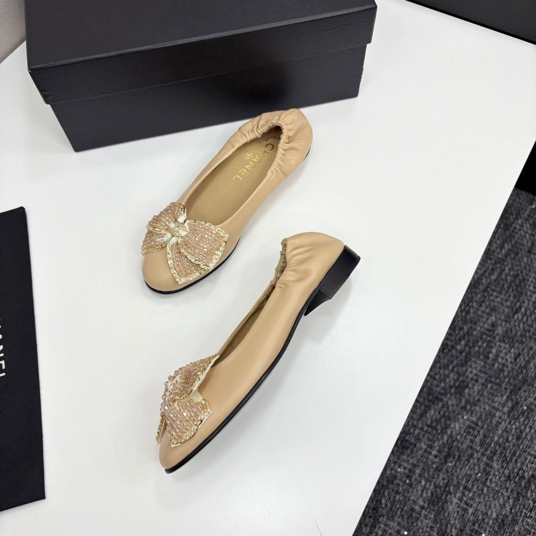 CC 25 Diamond Ballet Flats Beige Sheepskin 331787