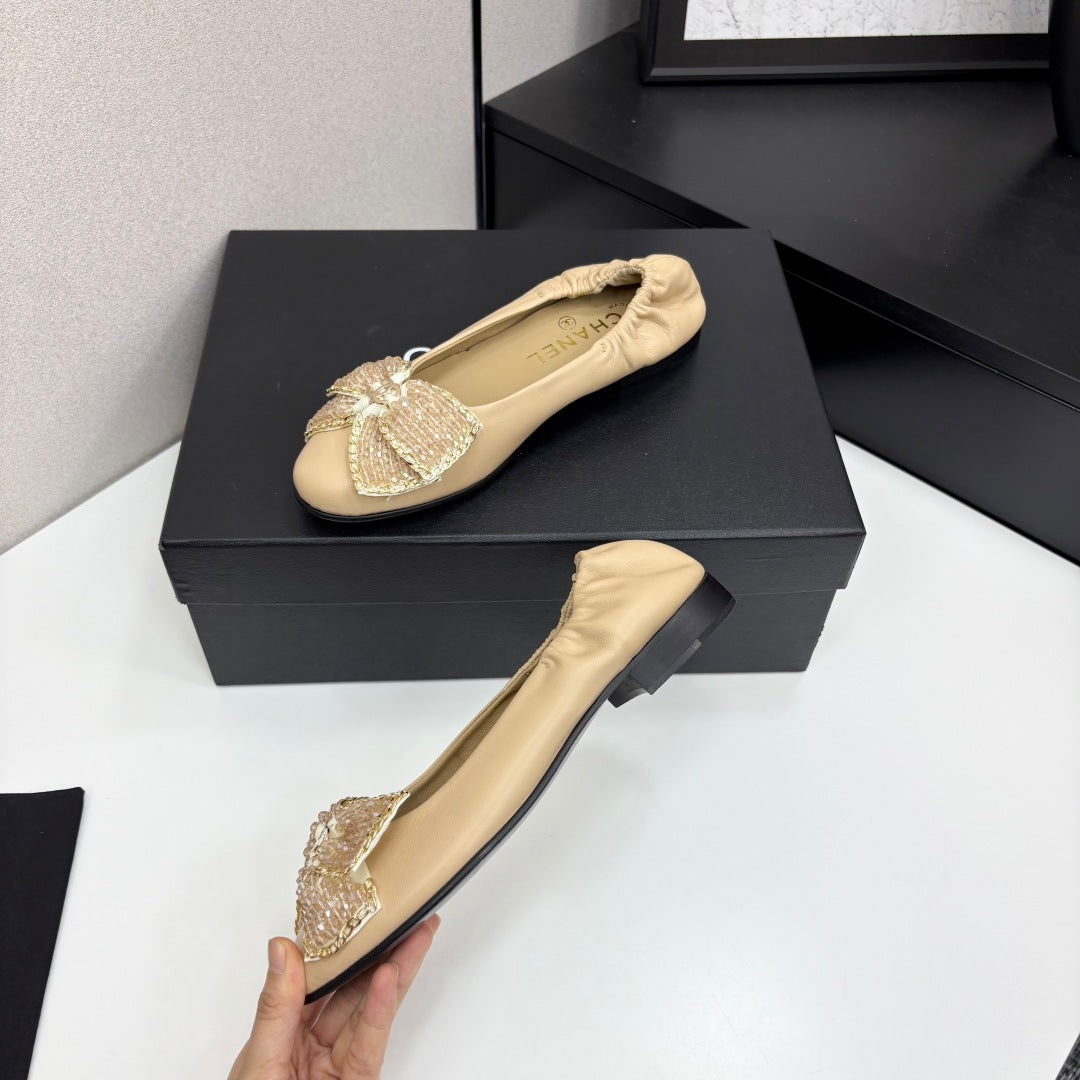 CC 25 Diamond Ballet Flats Beige Sheepskin 331787