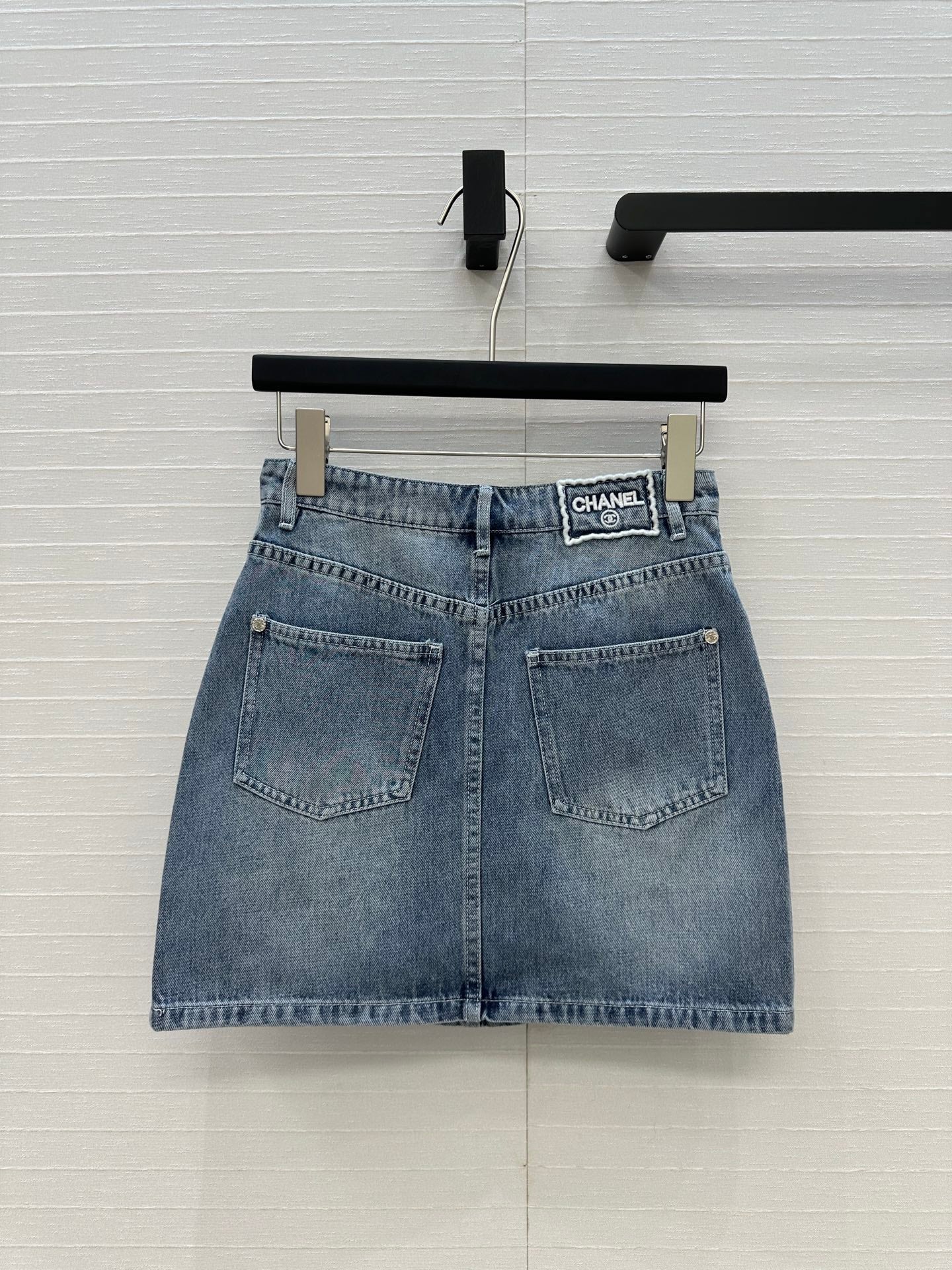 CC 25 Embroidered Short Skirt Blue Denim Cotton