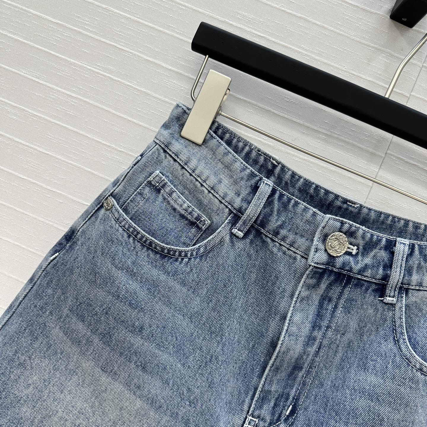 CC 25 Embroidered Short Blue Denim Cotton