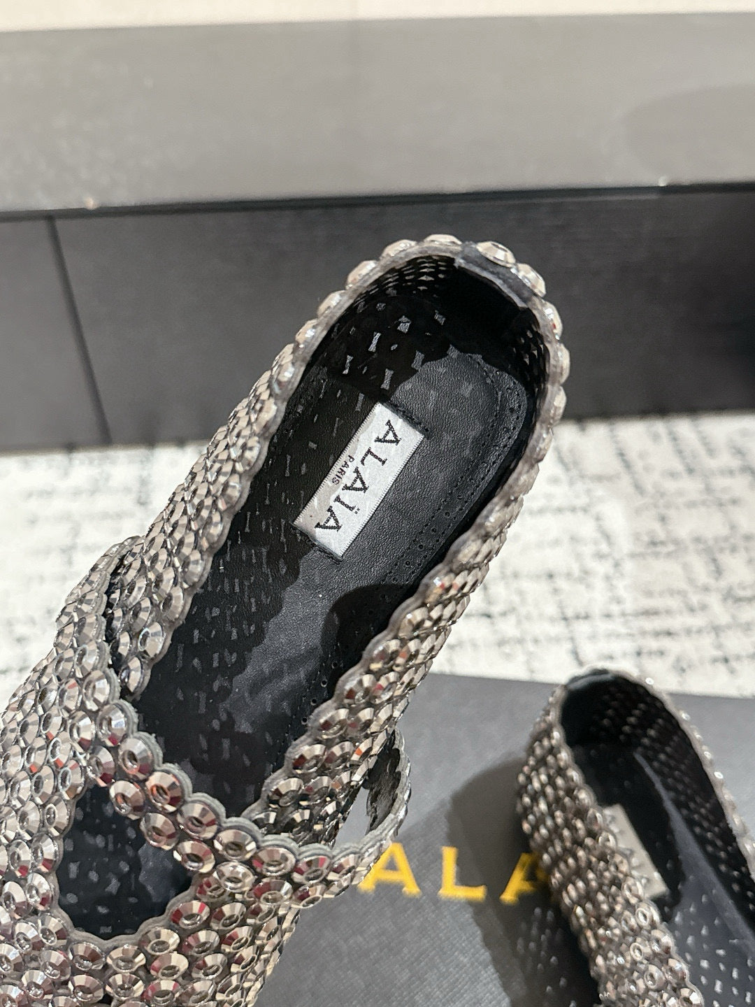 Alaia 25 Embellished Mary Jane Flats Silver Suede 293180