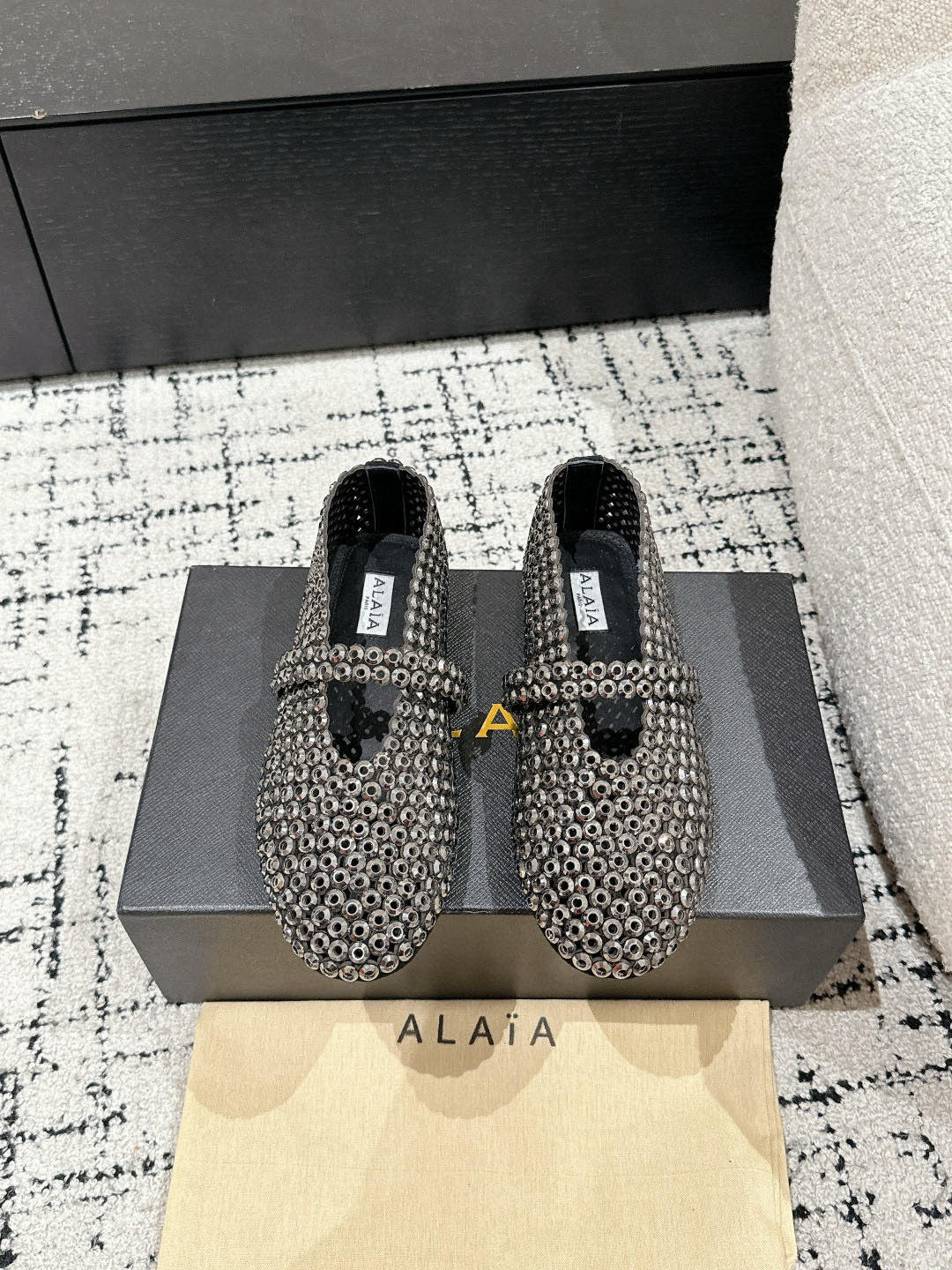 Alaia 25 Embellished Mary Jane Flats Silver Suede 293180