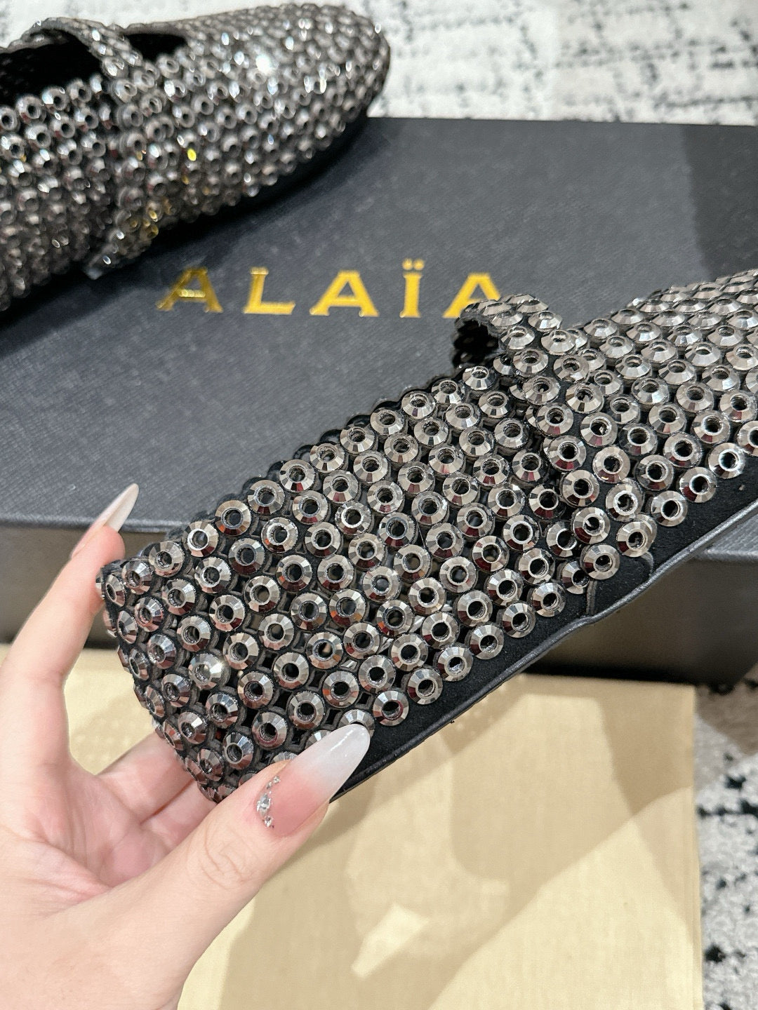Alaia 25 Embellished Mary Jane Flats Silver Suede 293180