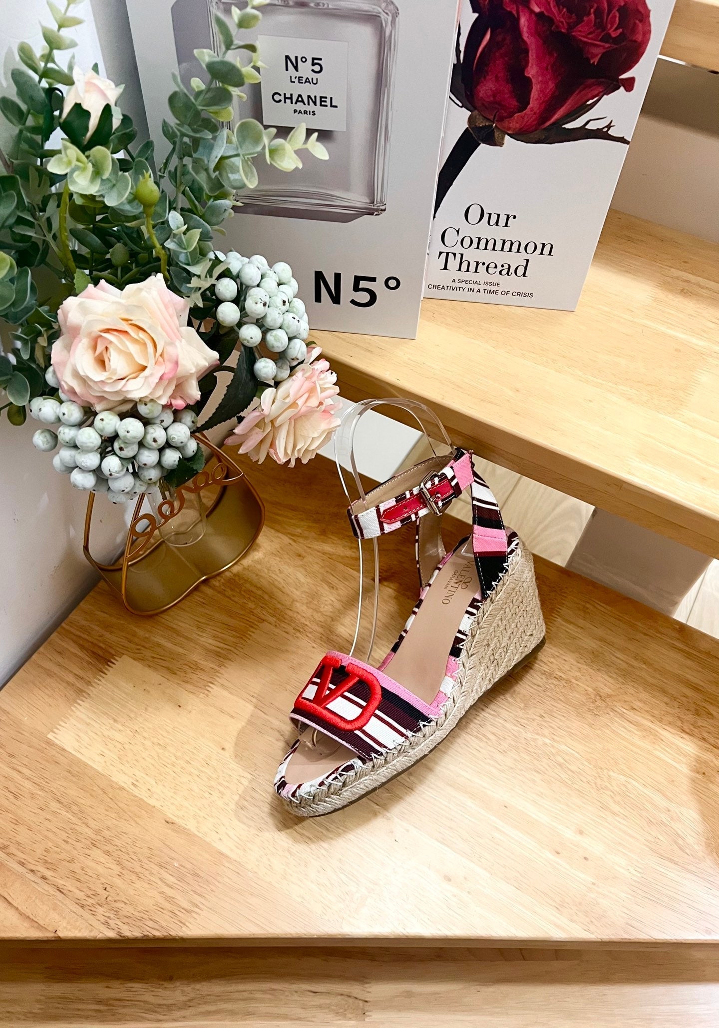 Valentino Wedge Sandals Multicolor Canvas 240576