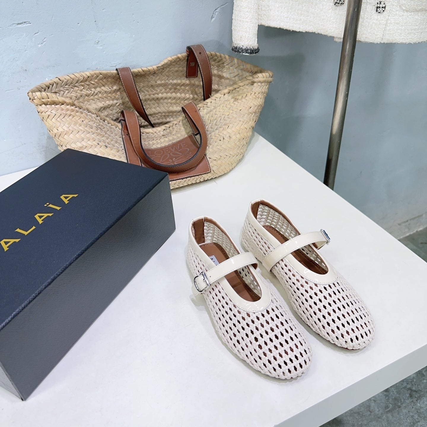 Alaia 25 Marry Janes Ballet Flats Ivory Wool Sheepskin 300454