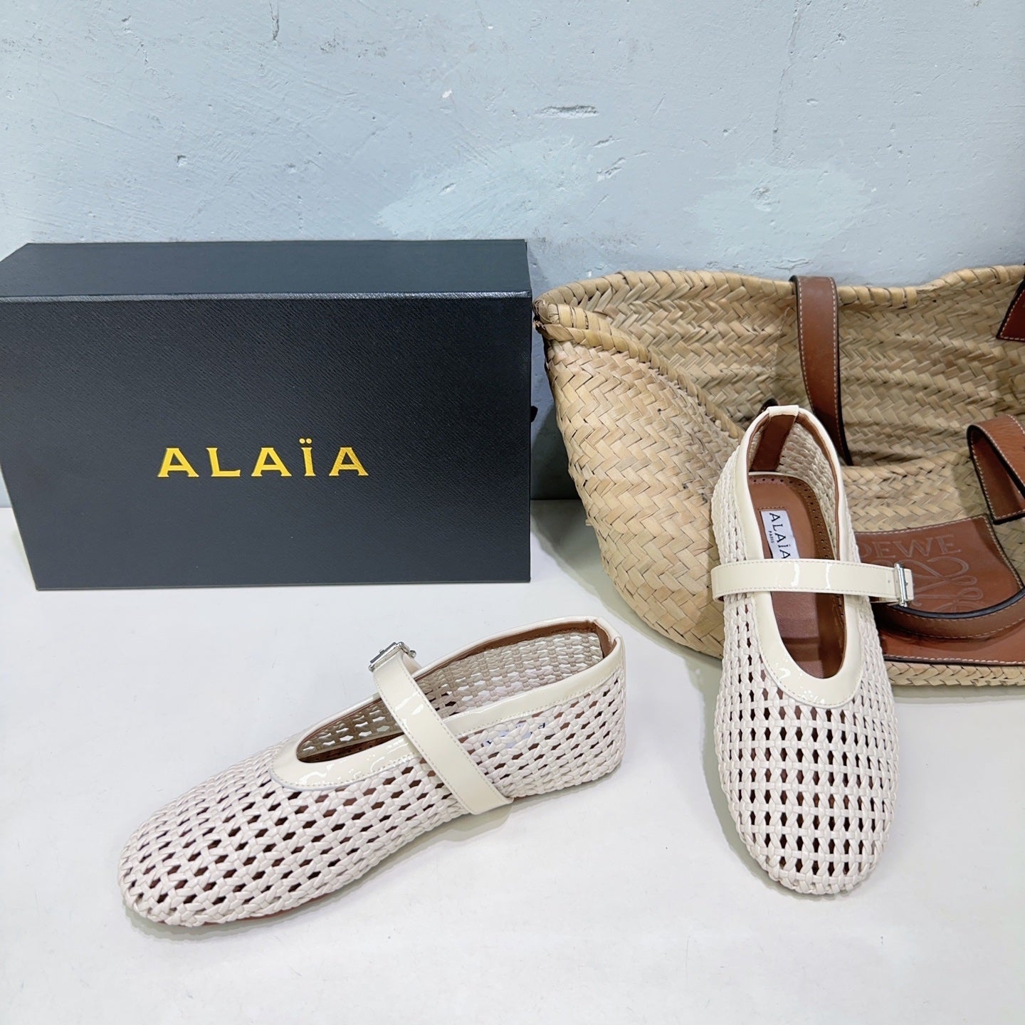 Alaia 25 Marry Janes Ballet Flats Ivory Wool Sheepskin 300454