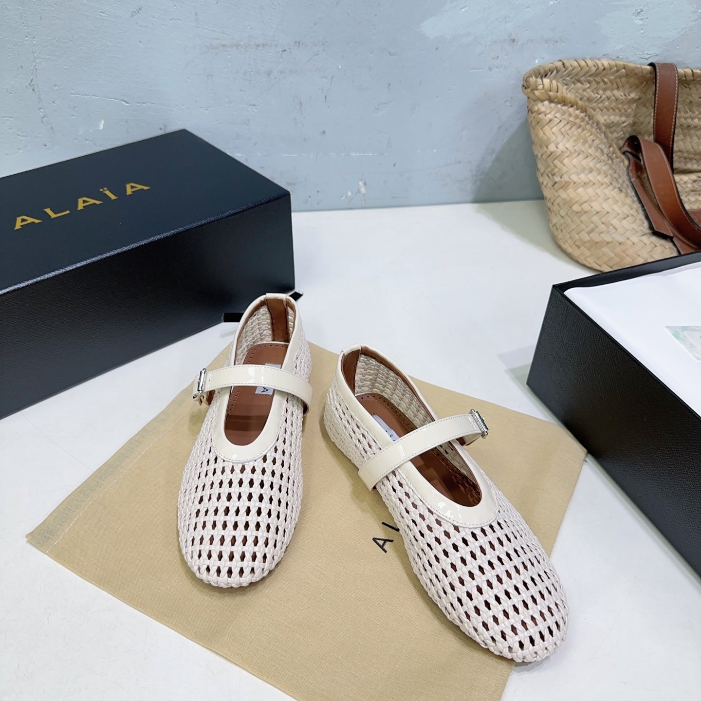 Alaia 25 Marry Janes Ballet Flats Ivory Wool Sheepskin 300454