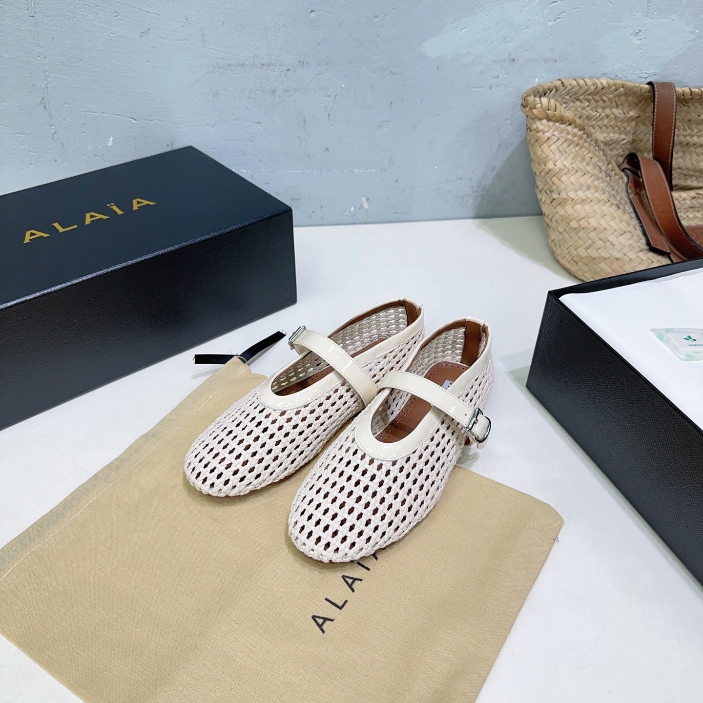 Alaia 25 Marry Janes Ballet Flats Ivory Wool Sheepskin 300454